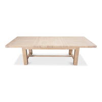 Light oak dining table, top view, extended position.