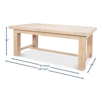 Light oak dining table, dimensions diagram, closed and open.