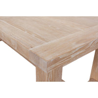 Close-up of dining table, light oak tabletop detail.