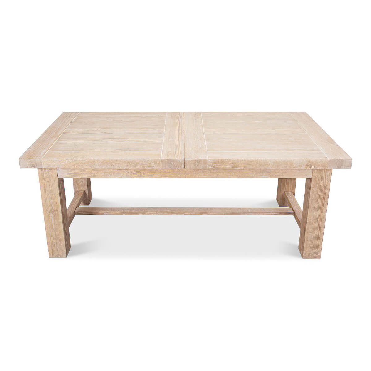 Light oak dining table, front view, closed position.
