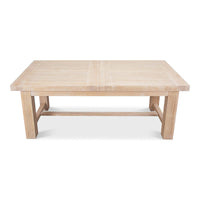 Light oak dining table, front view, closed position.