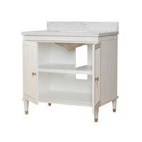 Open Swedish Neoclassic vanity showing interior shelves.