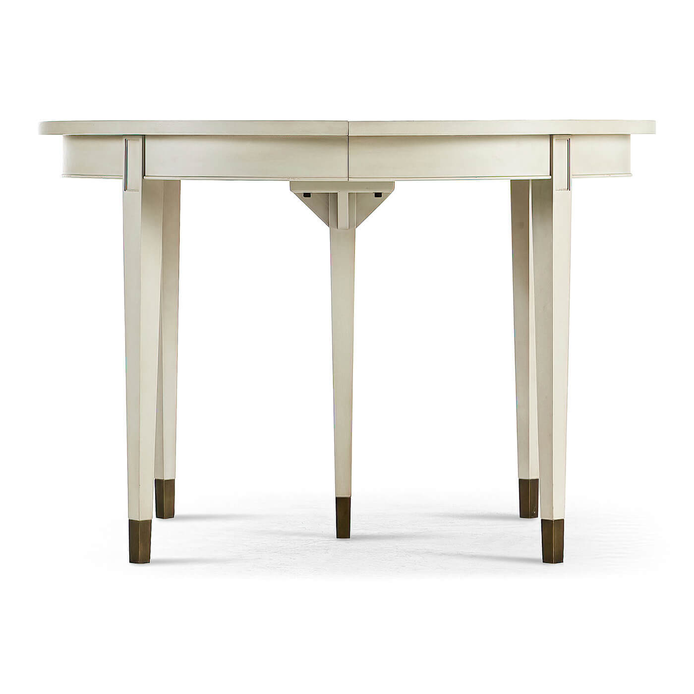 Front view of Swedish painted dining table, detailed legs.