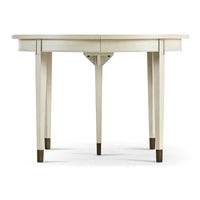 Front view of Swedish painted dining table, detailed legs.