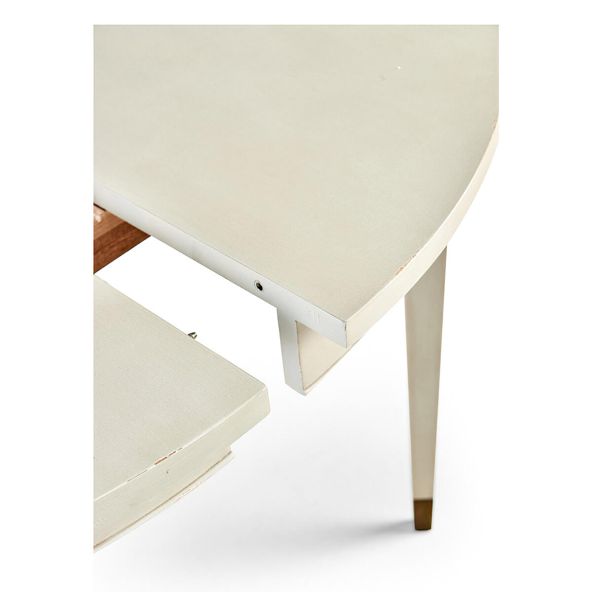 Close-up of table corner, Swedish painted extension mechanism.