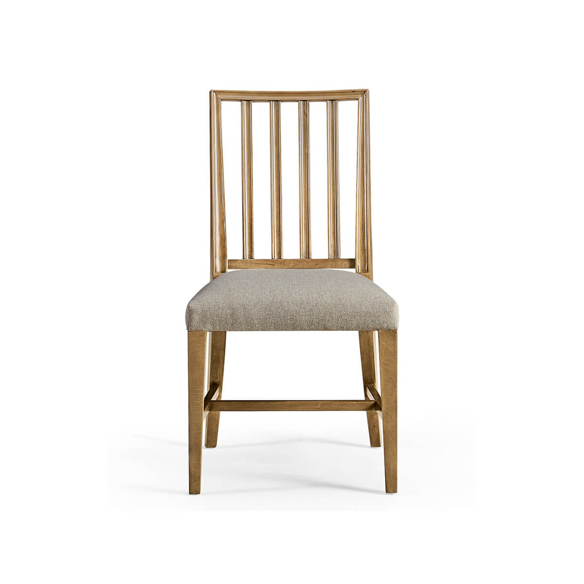 Front view of Swedish side chair, bleached cherry wood.