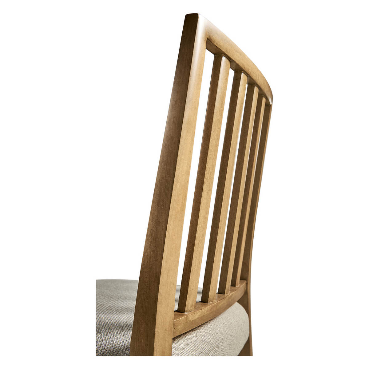 Close-up of chair back slats, bleached cherry wood.