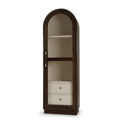 Arched tall glass door display cabinet front view.