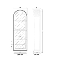 Dimensions diagram of tall glass door display cabinet.
