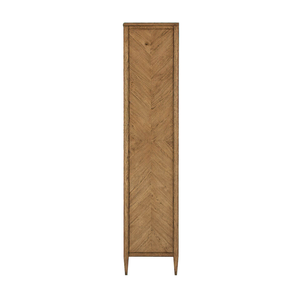 Side view of tall light oak cabinet.