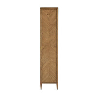 Side view of tall light oak cabinet.
