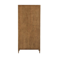 Back view of tall light oak two-door cabinet.