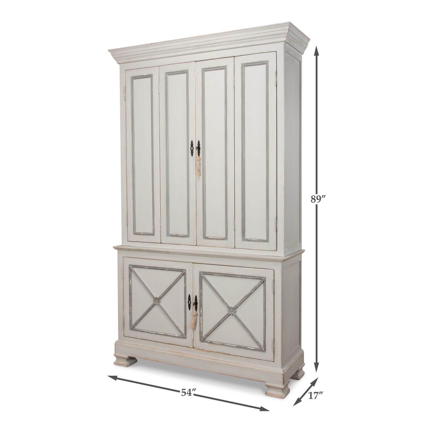 Tall cabinet with dimensions, angled view.