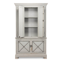 Tall cabinet, top doors open, shelves visible.