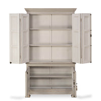 Tall cabinet, all doors open, multiple shelves view.
