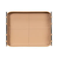 Tan leather tray, top-down view showing full surface.
