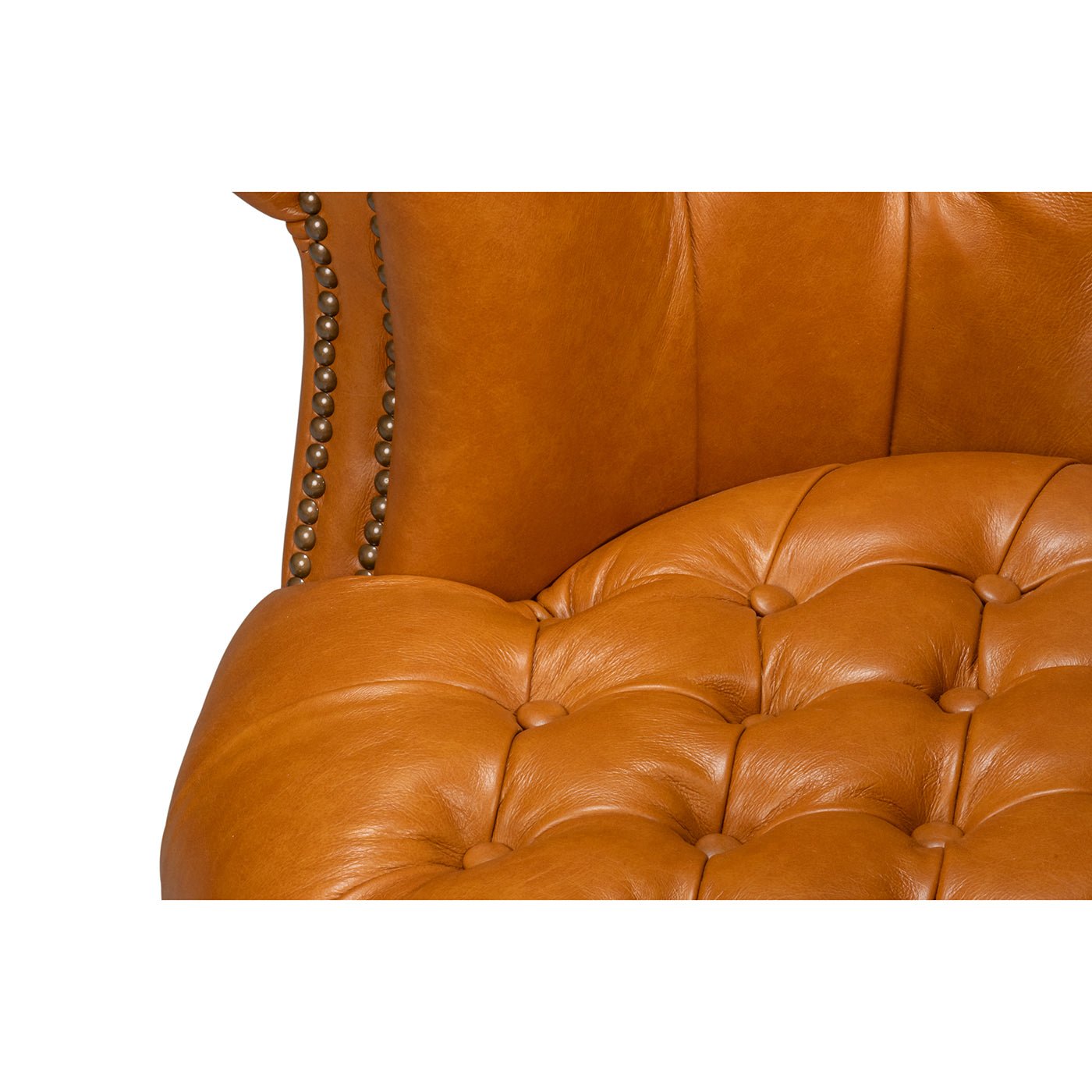 Close-up, chair seat button tufting detail.