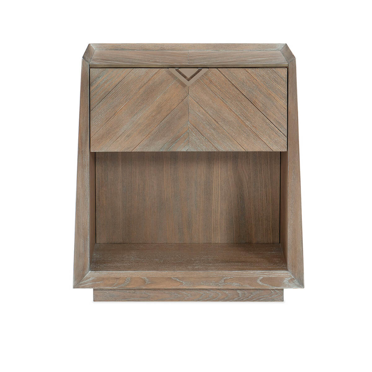 Tapered ash modern nightstand front view.