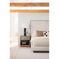 Tapered ash nightstand in bedroom setting.