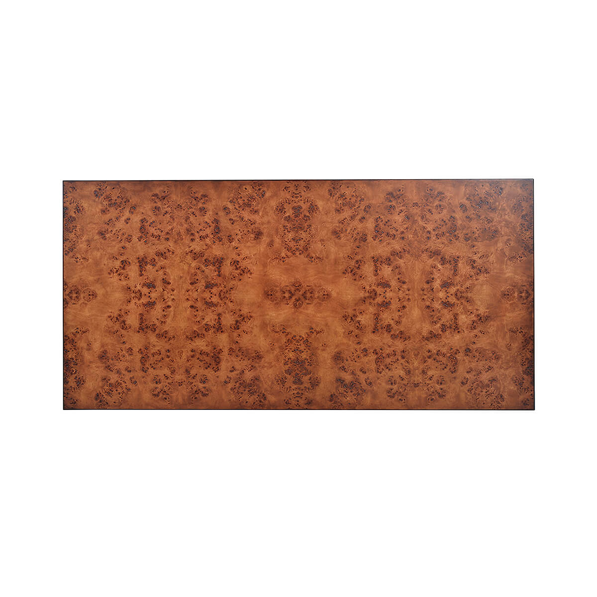 Top view of burl wood Parson desk surface.