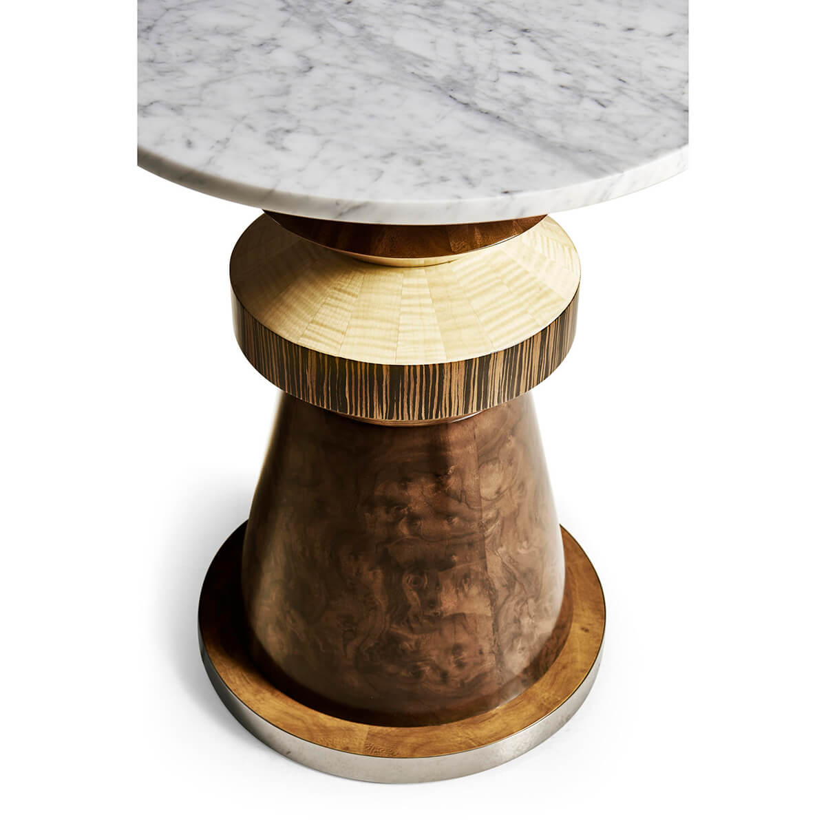 View from above showing accent table’s base and surface.