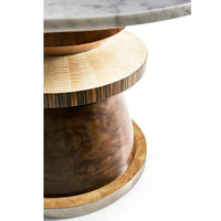 Detailed view of eclectic cocktail table wood texture.