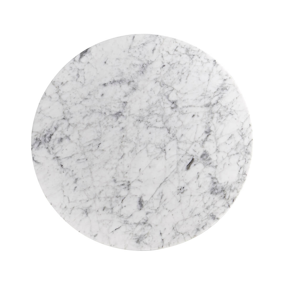 Overhead view of marble tabletop on eclectic cocktail table.