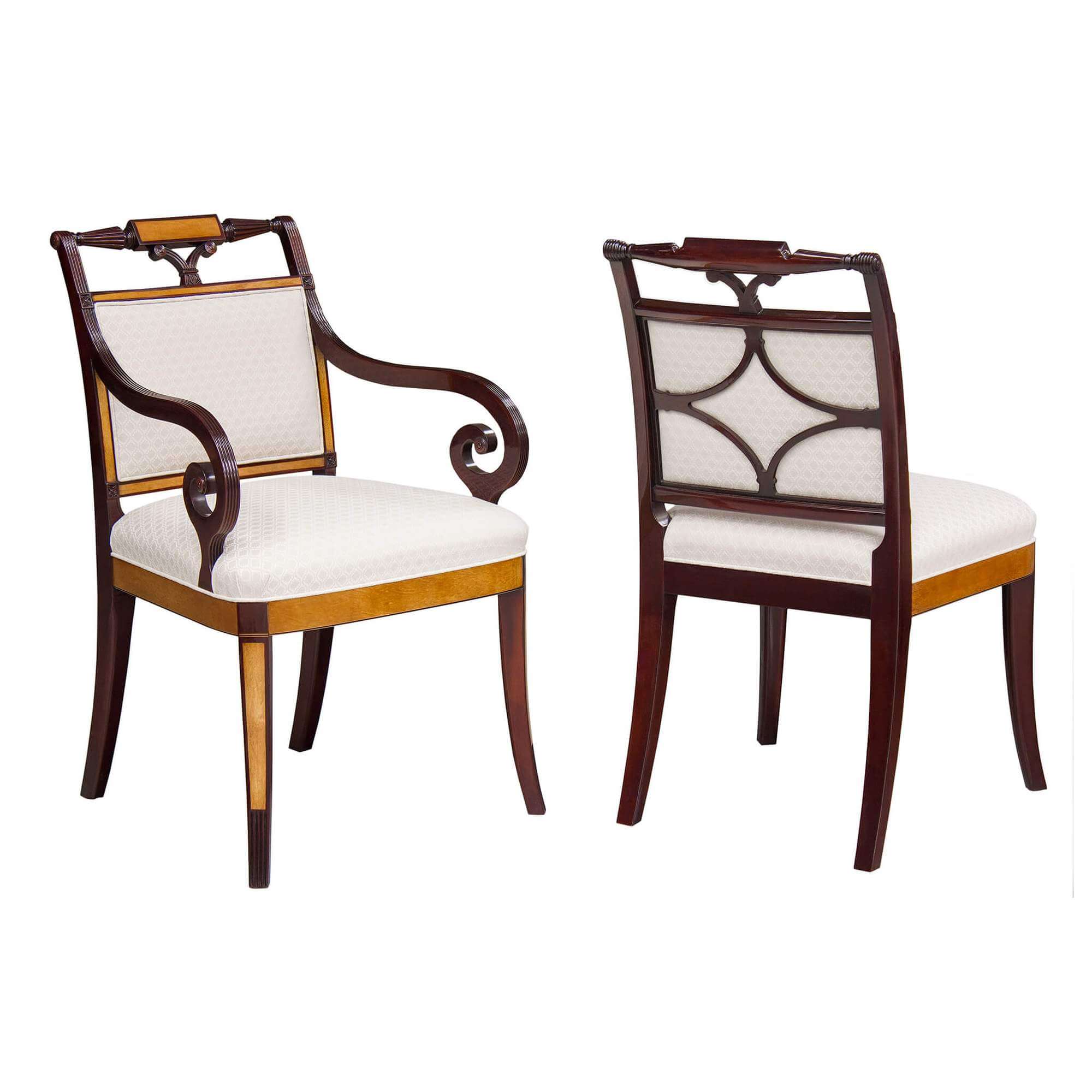 Pair of Thomas Seymour dining chairs, front and back views.