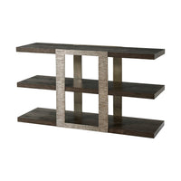 Three tier console table, side angle view.