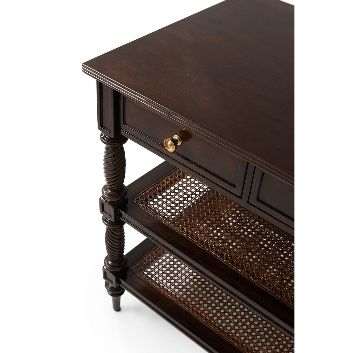 Close-up of Regency nightstand showing drawer details.