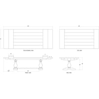 Technical drawing of extendable trestle dining table dimensions.