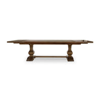 Front view of trestle dining table, no extensions.