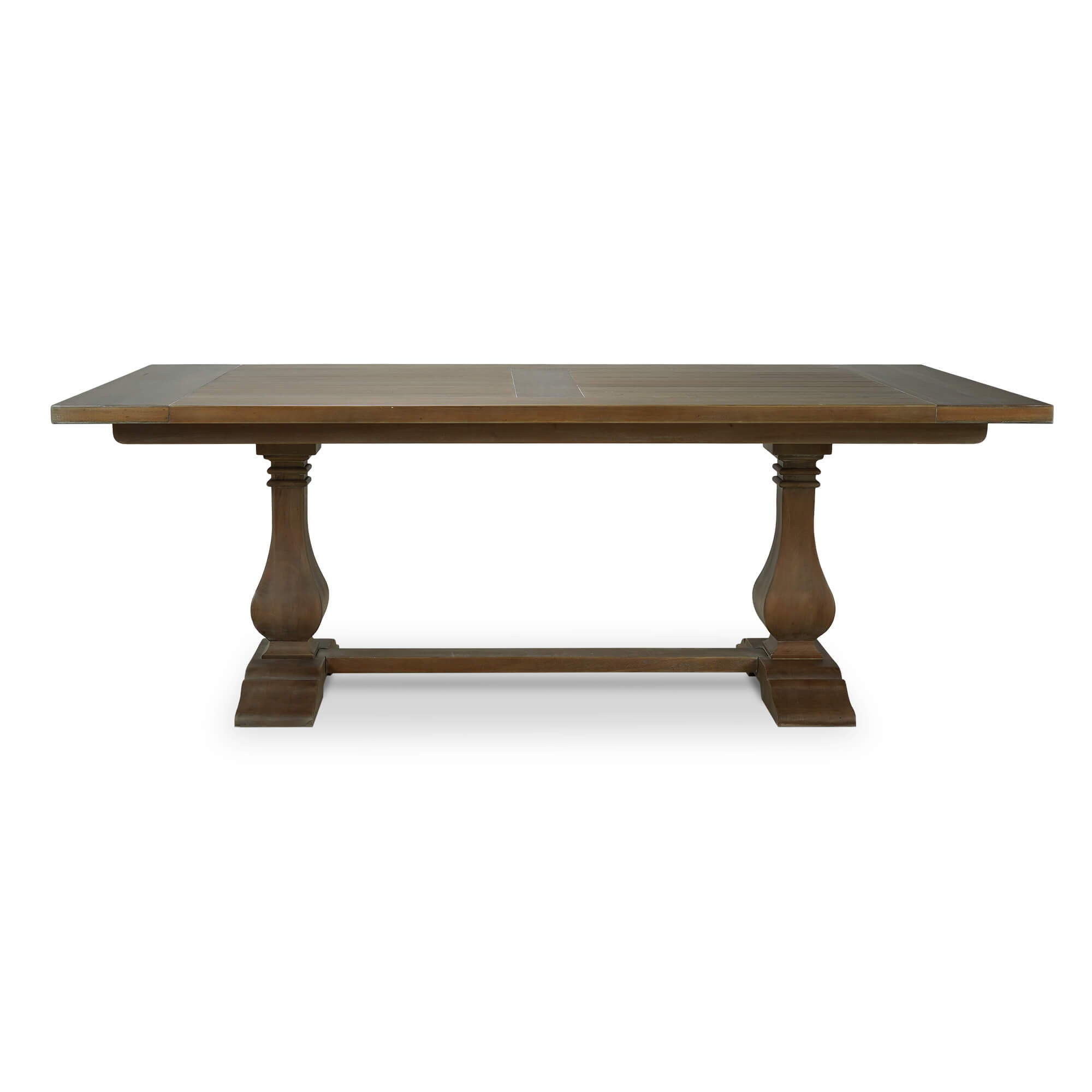Front view of trestle dining table.