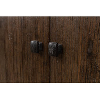 Detailed view of sideboard's rustic knobs.