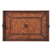 Top view of tooled leather serving tray design.