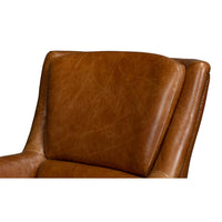 Close-up of backrest detail on brown leather swivel chair
