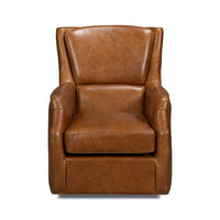 Front view of traditional brown leather swivel chair