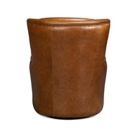 Back view of brown leather swivel chair, smooth leather finish