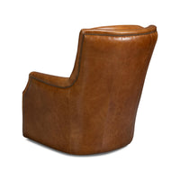 Rear angle of traditional brown leather swivel chair