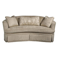 Traditional curved back sofa, front view with cushions.