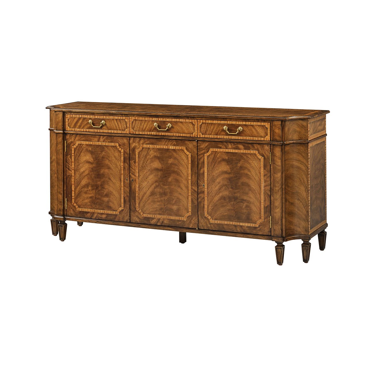 Traditional English sideboard, front angle view.