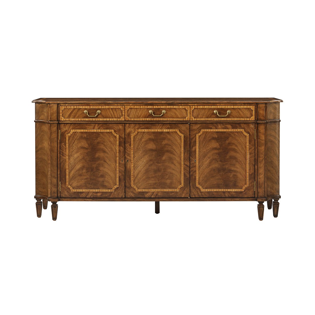 Traditional English sideboard, straight front view.