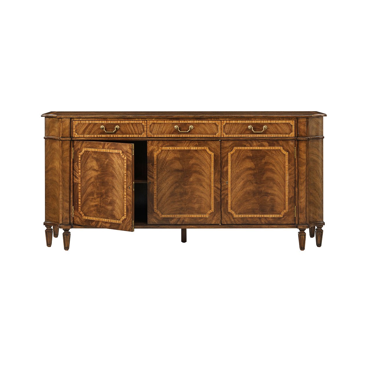 Traditional English sideboard, open door detail.