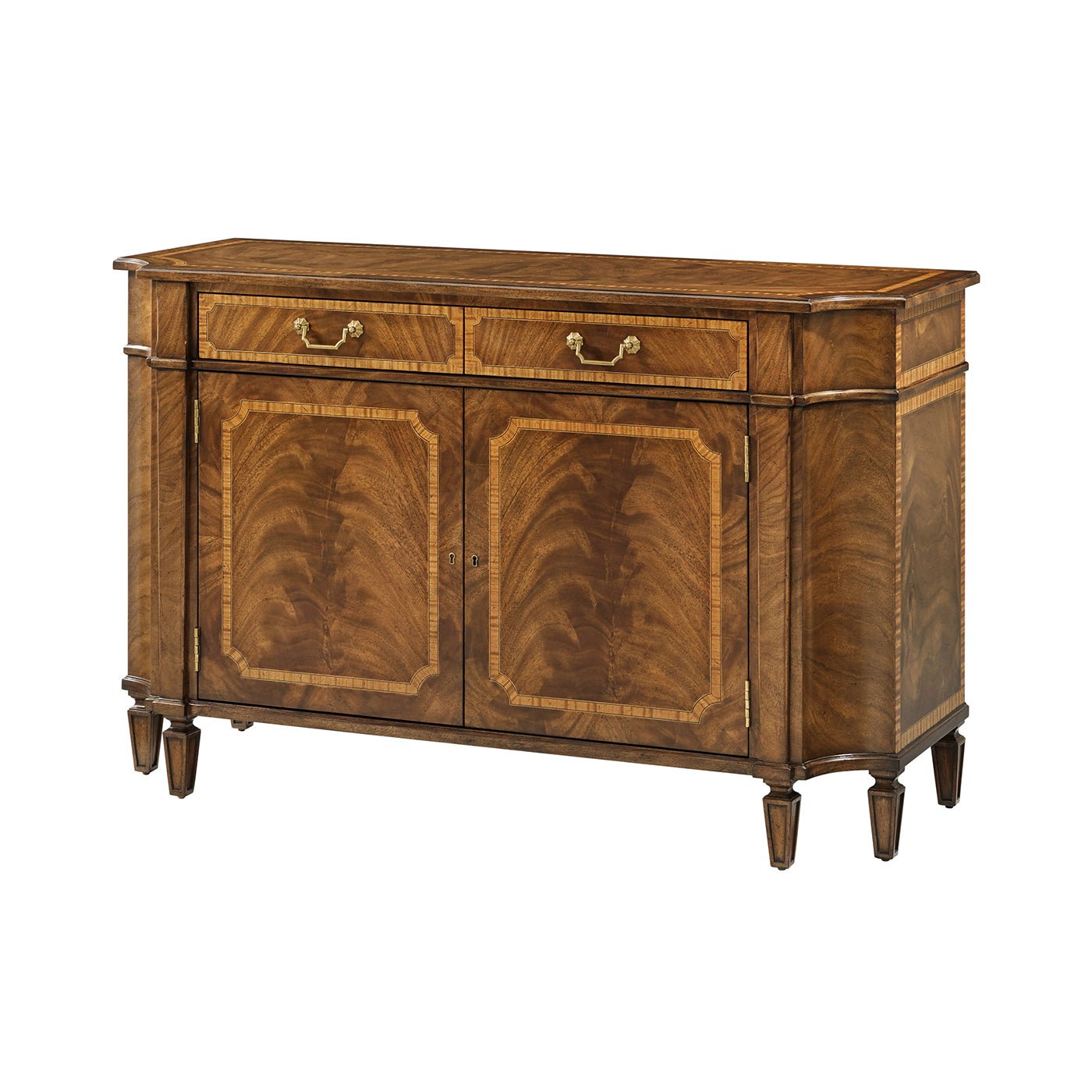 Traditional English small sideboard, angled view.