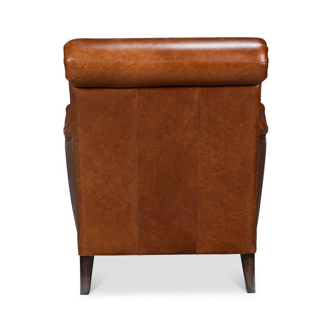 Back of traditional leather club chair.
