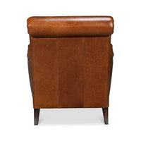 Back of traditional leather club chair.