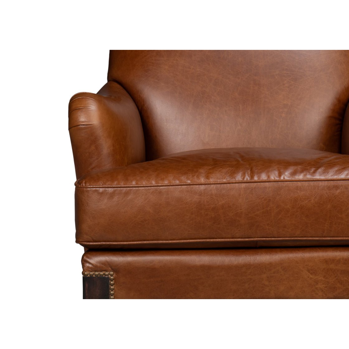 Close-up of chair seat and armrest.