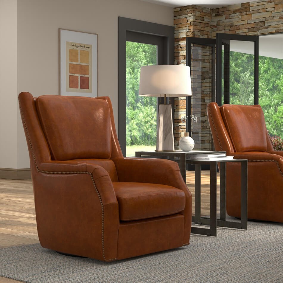 Traditional Leather Swivel Chair - English Georgian America