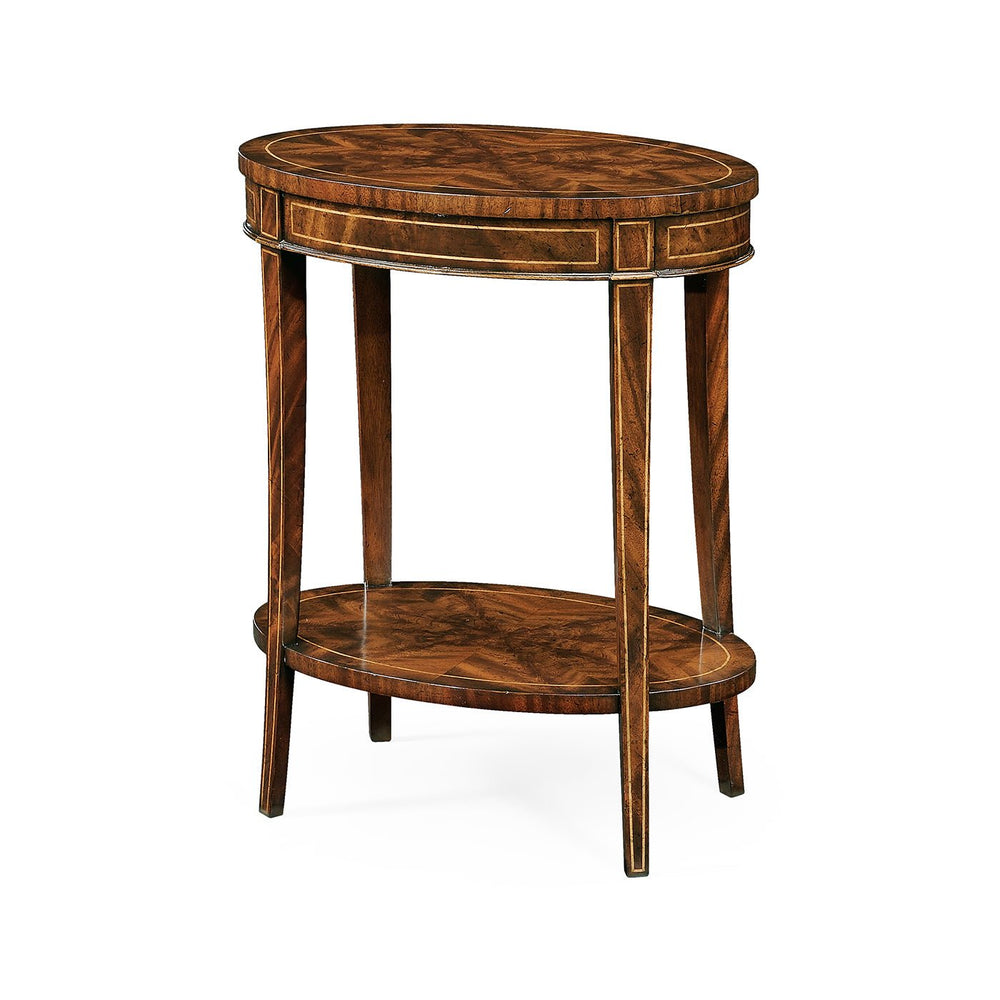 Traditional mahogany oval side table full view.