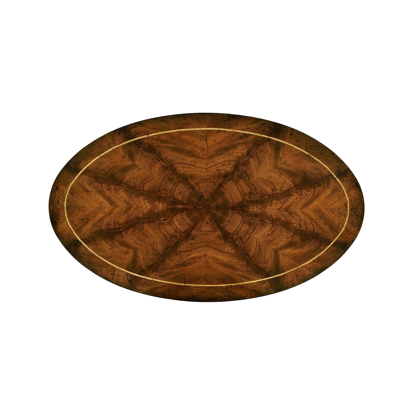 Top view of the oval mahogany tabletop.